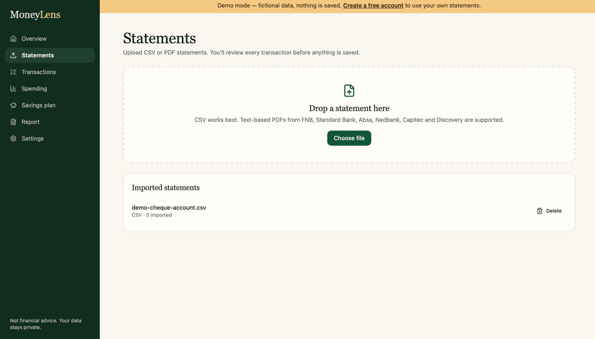 MoneyLens — Statement import