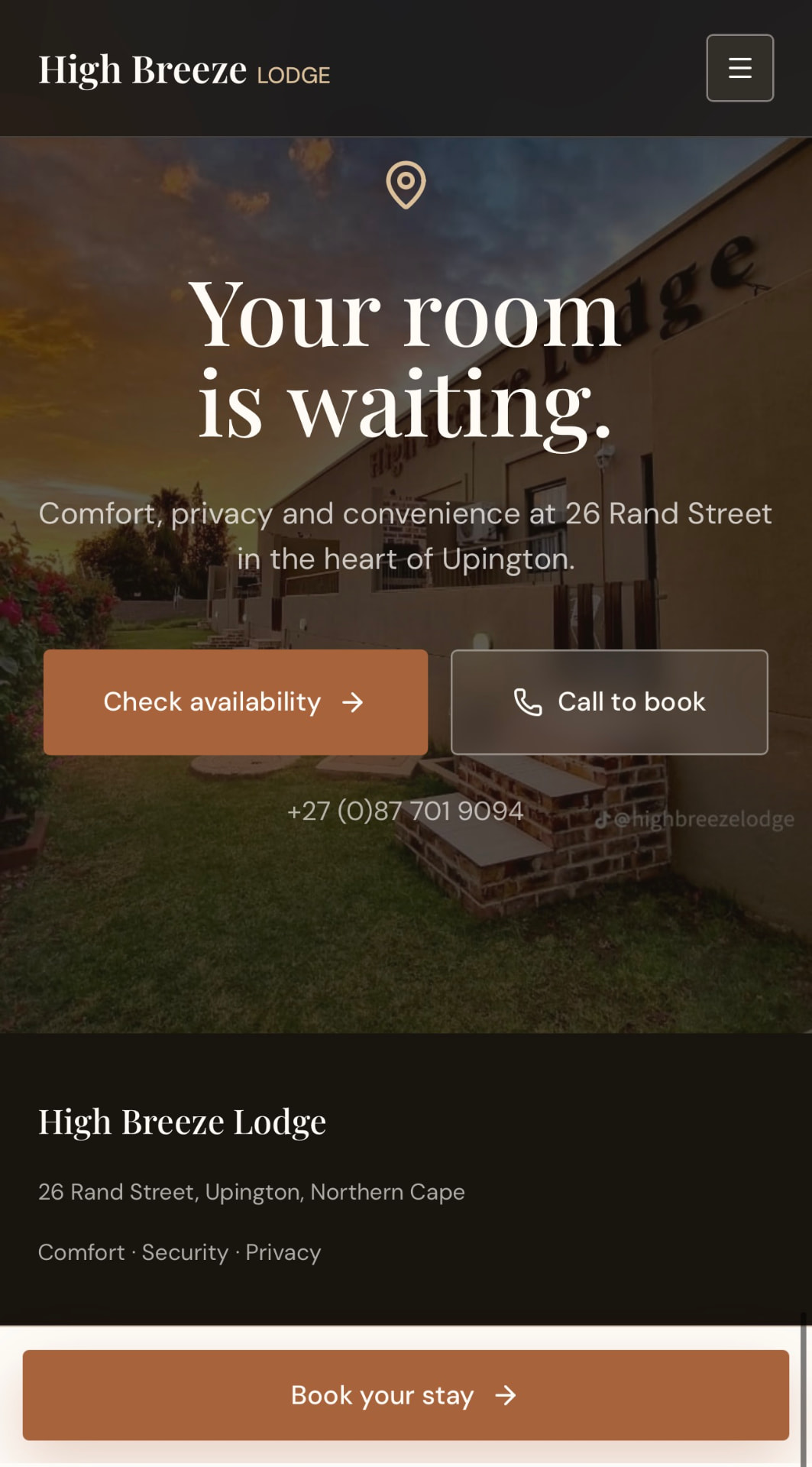 High Breeze Lodge — Booking & contact